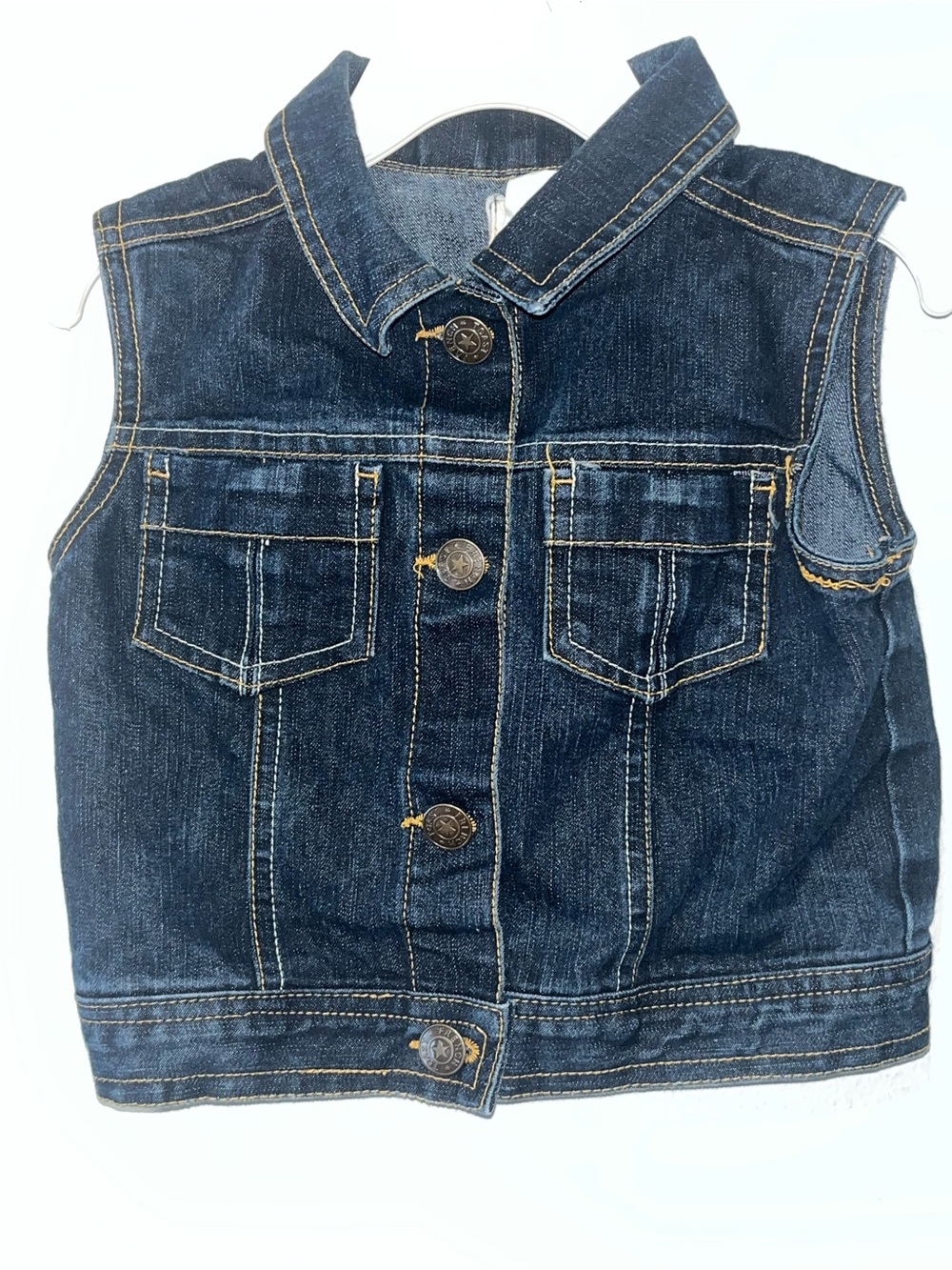 Girls Dark Blue Denim Vest Tank Top with Button Front